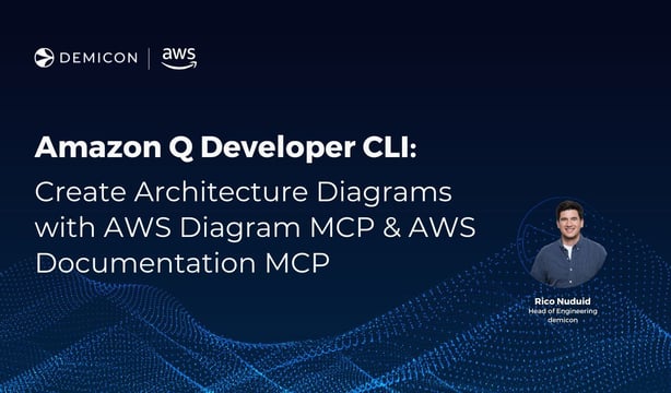Graphic showing Amazon Q Developer CLI with AWS Diagram MCP and speaker photo