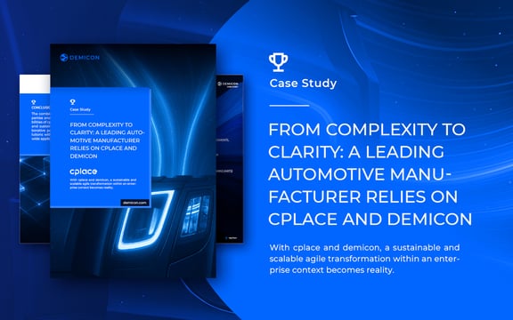 Graphic for automotive case study about clarity and transformation with cplace and demicon
