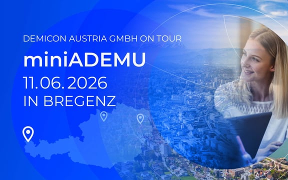 Banner des miniADEMU Events 2026 in Bregenz – demicon Austria GmbH on Tour mit Networking-Event und Atlassian-Community