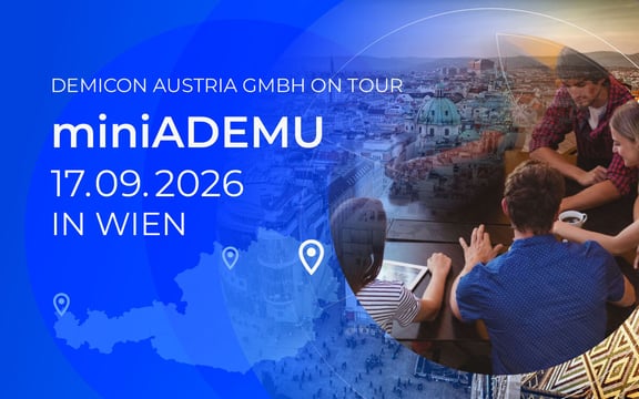 Banner des miniADEMU Events 2026 in Wien – demicon Austria GmbH on Tour mit Networking-Event und Atlassian-Community