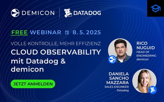 Grafik Promotion "Weniger Ausfallzeiten, mehr Effizienz - Cloud Observability mit DataDog und demicon"