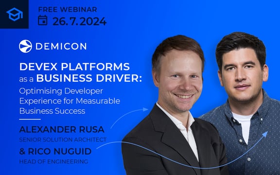 Werbebild für das Webinar 'DevEx-Plattformen als Geschäftstreiber: Optimierung der Developer Experience für messbaren Geschäftserfolg